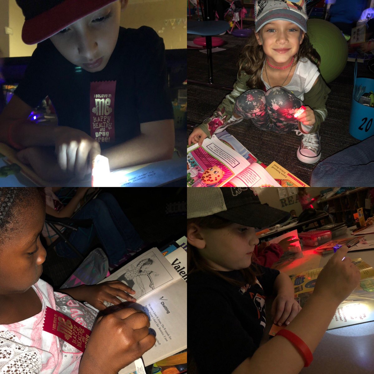 MrsCollatos's tweet photo. Flashlight reading party! @BradleyCISD  @ConroeISD  #boosterthon https://t.co/IiqBEek6Cu