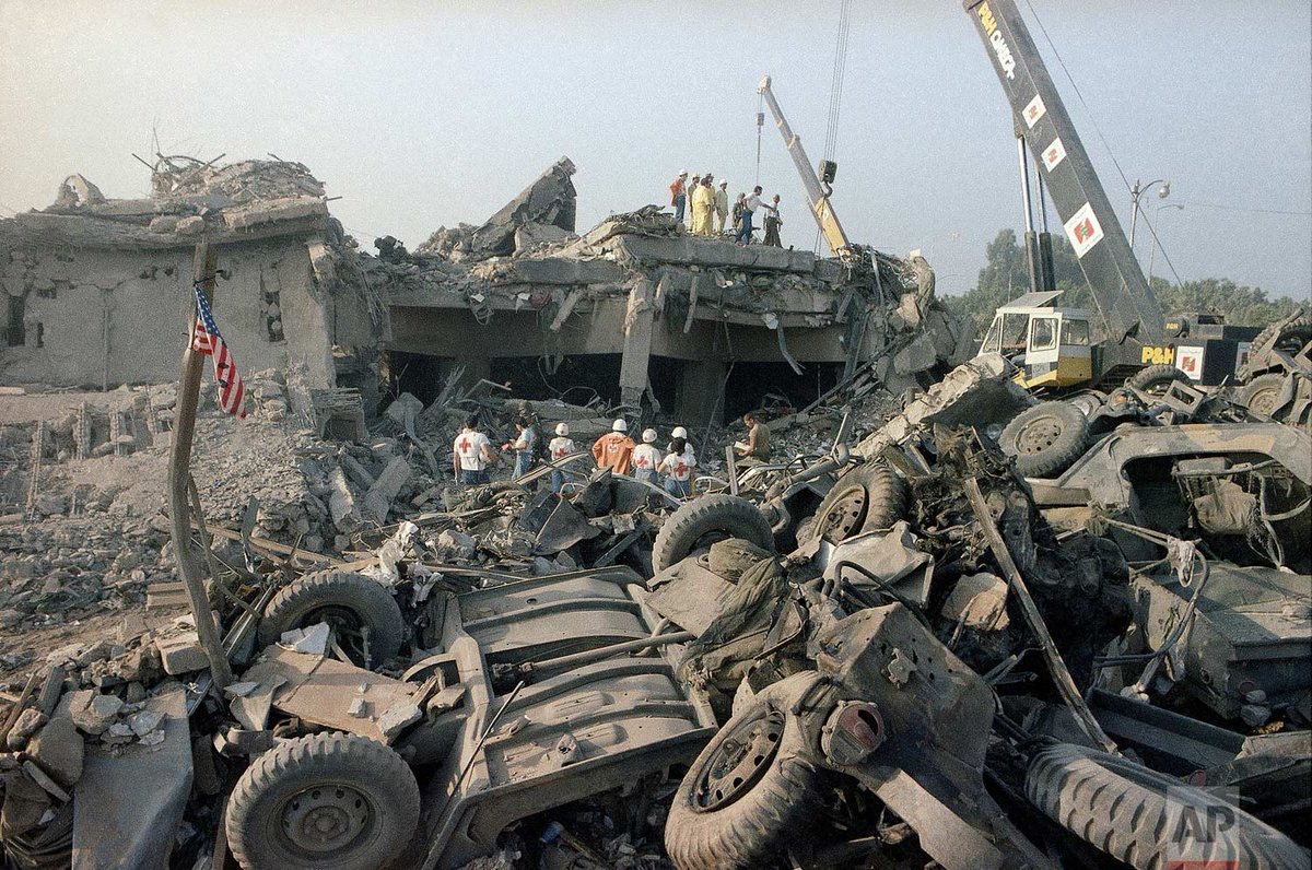 AP_Images's tweet photo. 35 years ago today, 241 U.S. service members, most of them Marines, were killed in a suicide truck-bombing at Beirut International Airport in Lebanon; a near-simultaneous attack on French forces killed 58 paratroopers. #OTD https://t.co/qO7lHxYlEq