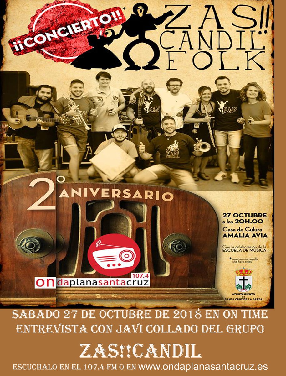ontime201620161's tweet photo. Fiesta y entrevista de Zas Candil en Nuestra Emisora entrevista en ON TIME y actuación en la casa de la cultura a las 20 Horas. https://t.co/Z943gaUOIc