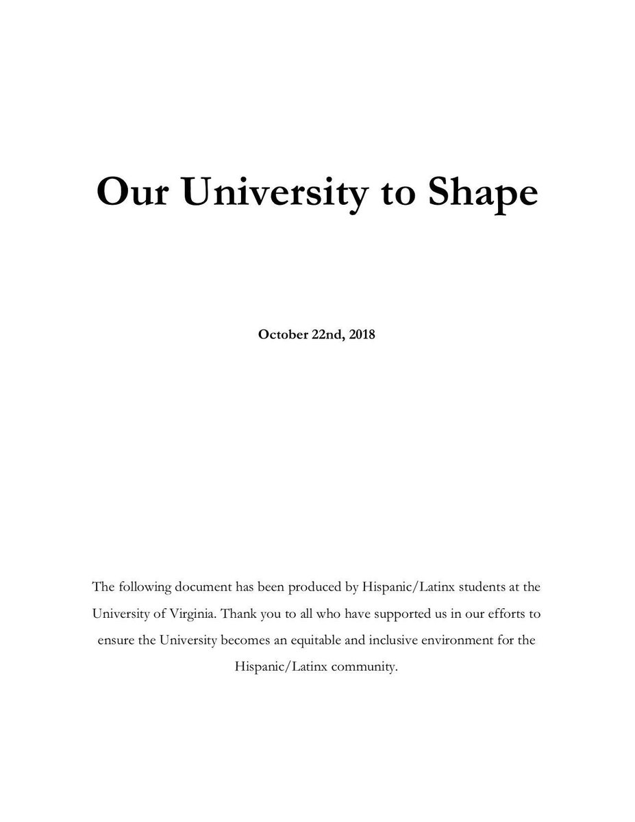 LSAatUVA's tweet photo. The proposal, Our University to Shape, was produced by Hispanic/Latinx students at the University of Virginia. We may be six percent, but we are present, powerful, and prepared. This is our University to shape. 

https://t.co/27hHB28FcE https://t.co/M501gVoN6a