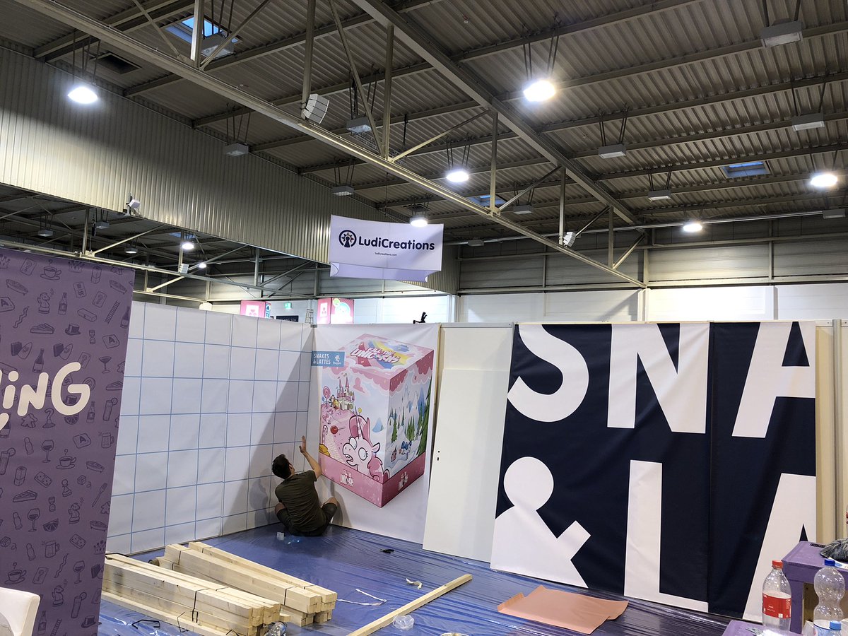 Almost finished the booth that we share this year with <a href="/Snakesandlattes/">Snakes & Lattes</a>! Who will be there? ☕️🎲 #F131 #Spiel18