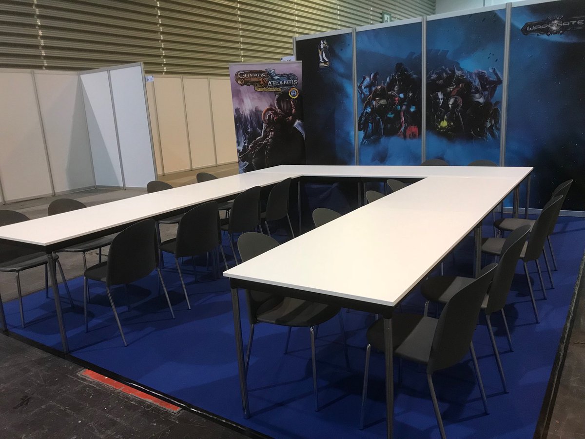 ElKobold's tweet image. All set up :) See you there! Hall 5, Booth 5H120 #essenspiel2018 #WarpGate #GuardsOfAtlantis #Wolffdesigna
