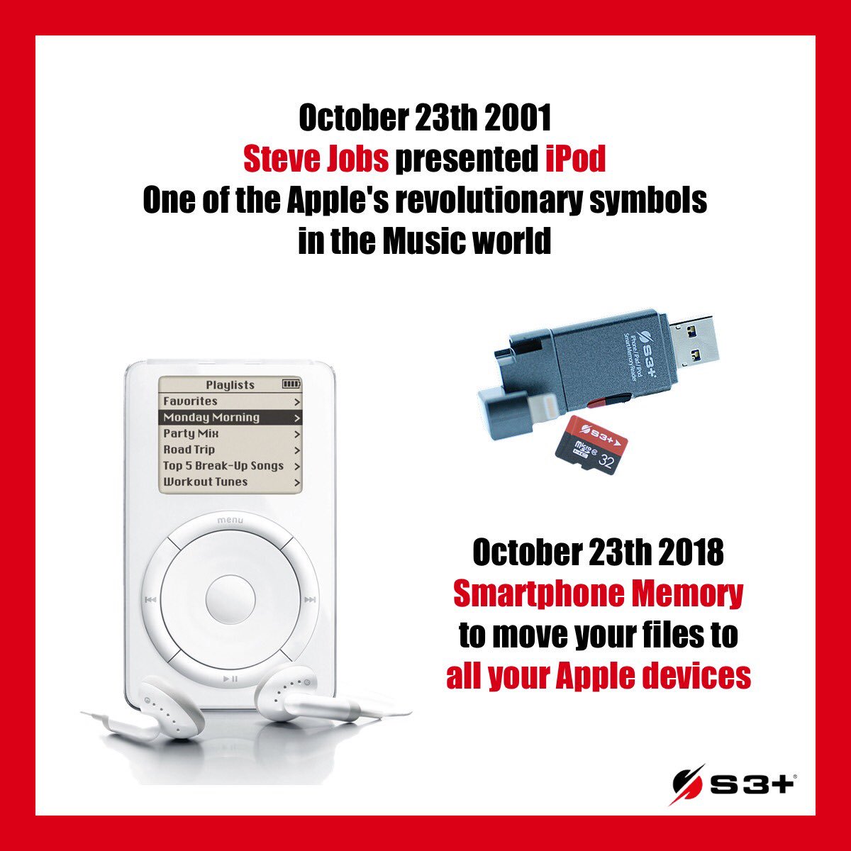 23/10/2001 Steve Jobs presented the first IPod of the history! #iPodDay 
#memorysince2004 #historymatters #s3plus #S3+ #SD #SDcard #ddr4 #flashcard #ssd #M2 #NVMe #DDR4RGB