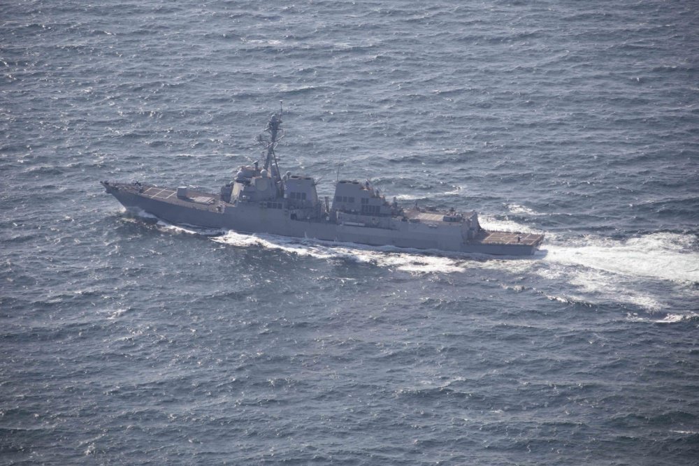 The Arleigh Burke-class guided-missile destroyer USS Gravely (DDG 107) participates in the Carrier Strike Group (CSG) 4 composite training unit exercise (COMPTUEX).