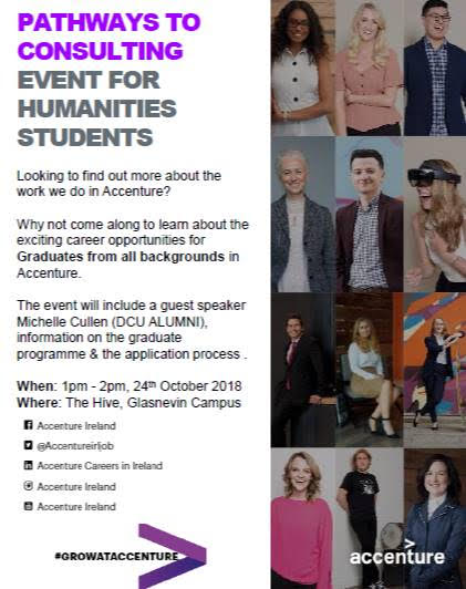 Dcu Careers Service On Twitter Humanities Students Don T Miss Accenture S Pathway To Consulting Event In The Hive Tomorrow From 1 2pm Inclusion And Diversity Lead Michelle Cullen Will Present Followed By Insights From