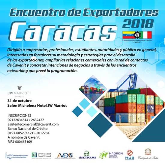 cavenit's tweet image. #23Oct La Asociación Venezolana de Exportadores hablará sobre las Exportaciones no Tradicionales en el Encuentro de Exportadores. Caracas 2018 @InfoAvex ¡Asiste! Información por aquí:  cavenit.com/index.php/even…
