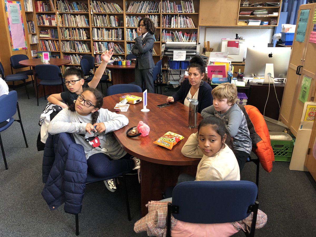 PS159_Q's tweet photo. Student Social Emotional Ambassadors &amp; Administrators Lunch &amp; Learn.  Deciding together how we can spread our Sanford Harmony Themes throughout OUR school.  #TogetherIsBetter #StudentVoice #SupportiveEnvironment @D26Team @A_Principal159Q @ChristinaGuerc1 @KimJohnson0104 https://t.co/5F5HWx0qUb