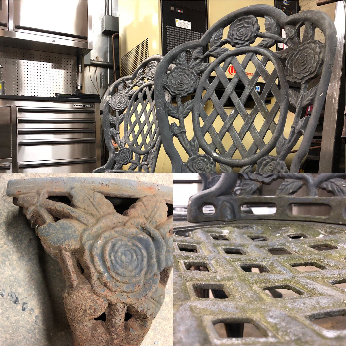 GSandblasting's tweet photo. Brought life back to these vintage chairs. #beforeandafter #sandblasting #Gotham #vintage #NewYork #goodasnew #chairs #vintagechairs https://t.co/VEtMqs4XFP