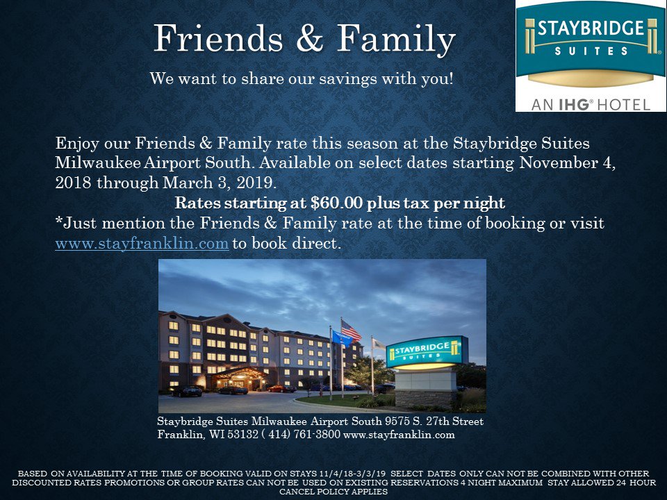 MKEStaybridge's tweet photo. #Everybodyshouldget away! We are sharing our savings visit https://t.co/Ji5LFl9S3P for details. #stayfranklin #tuesdaythoughts https://t.co/cDAhwRXDdO