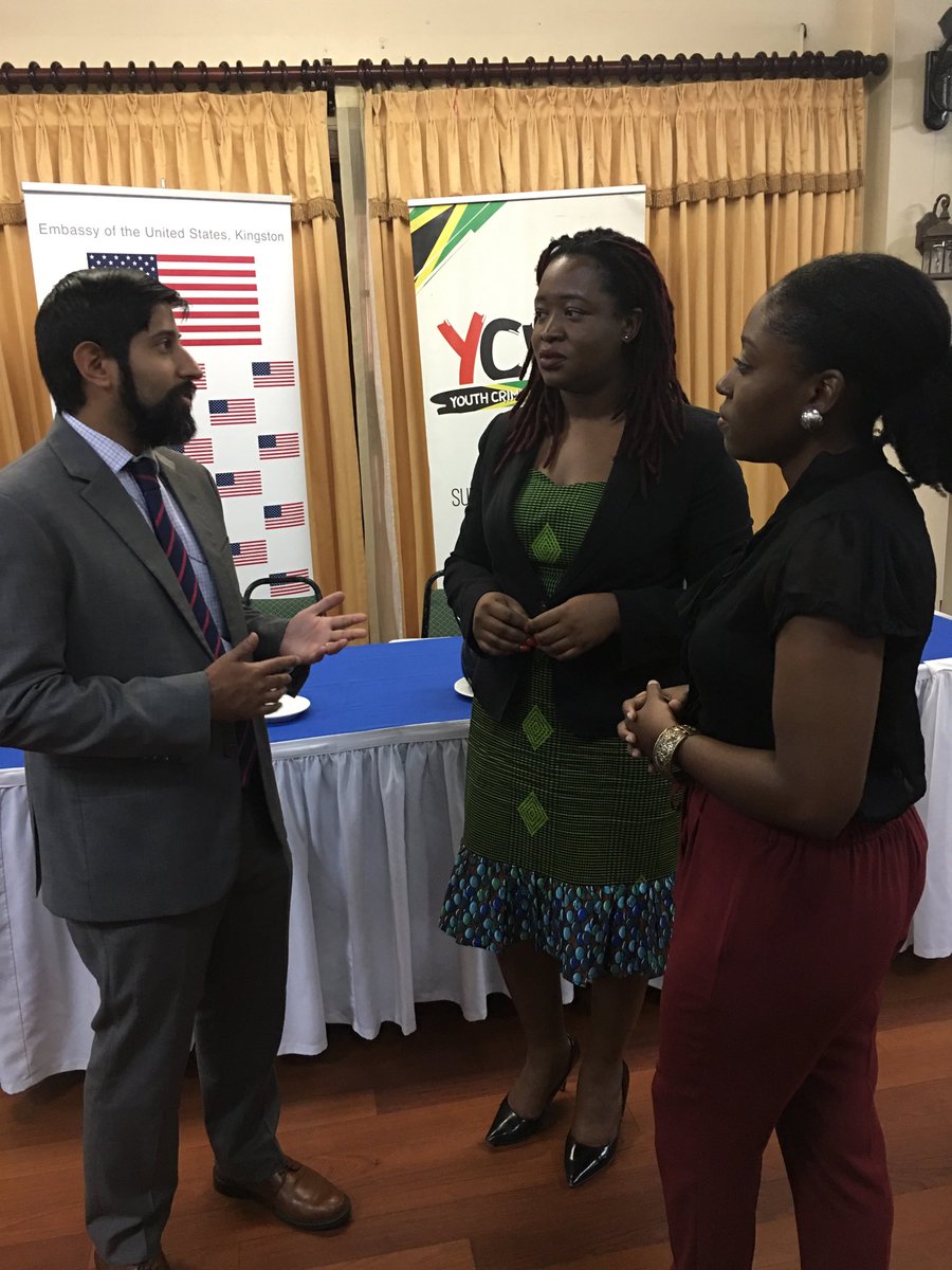 US Embassy Jamaica (@usembassyja) on Twitter photo Acting Counselor for Public Affairs Aamir Alavi shares in discussions with <a href="/ycwj876/">Youth Crime Watch JA</a> team members Latoya West-Blackwood and Kethania Griffiths #youthinspiredsafespaces Acting Counselor for Public Affairs Aamir Alavi shares in discussions with <a href="/ycwj876/">Youth Crime Watch JA</a> team members Latoya West-Blackwood and Kethania Griffiths #youthinspiredsafespaces