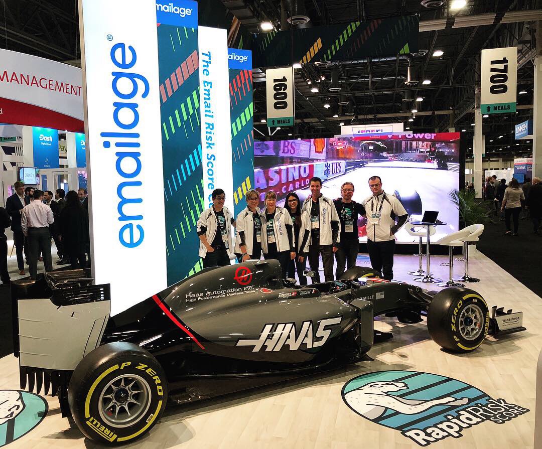 ExhibitAffects's tweet photo. This booth for @Emailage shows the lightning fast results that their company offers with Rapid Risk ✉️ 🌟 their booth featured this show-stopping $16 million supercar built by Ferrari #speed https://t.co/gftZQGgrcp