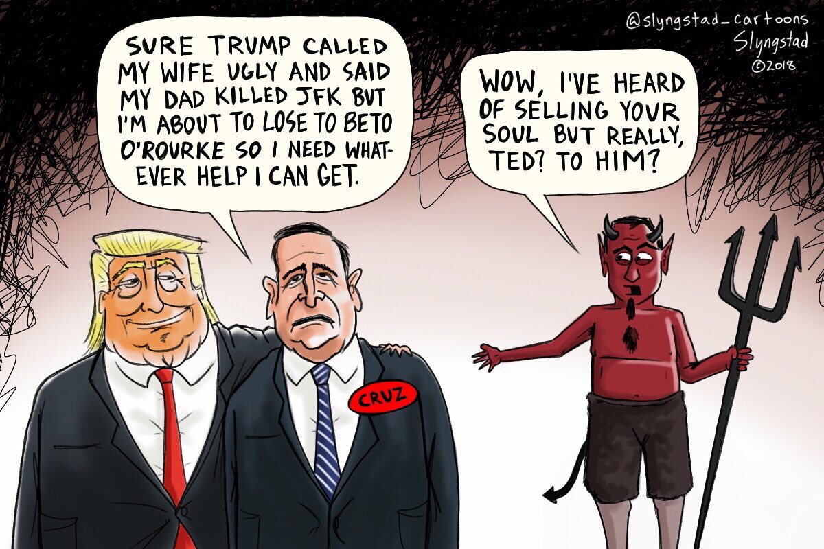 SlyngCartoons's tweet photo. He went from “Lyin’ Ted” to “Beautiful Ted” and all it took was the price of his soul. #LyinTed #BeautifulTed #TedCruz #BetoforTX #BetoORourke #Beto2018 #BetoForSenate #BetoForTexas https://t.co/8gJrAllV1k