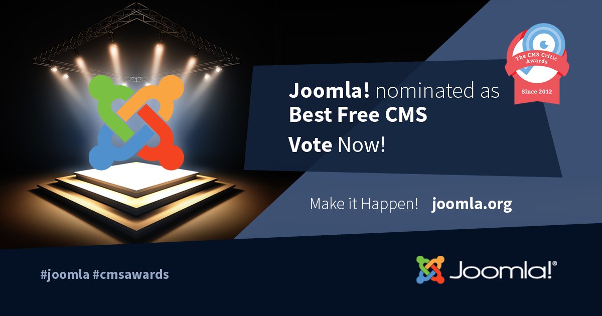 joomla's tweet photo. Joomla needs YOUR VOTE to make sure we get Best Free CMS again this year!
Voting is open until Nov 1st - Go and VOTE!
#cmsawards @cmscritic #CMS #Joomla
https://t.co/d5ntNqj3sh https://t.co/drjDh4hxng