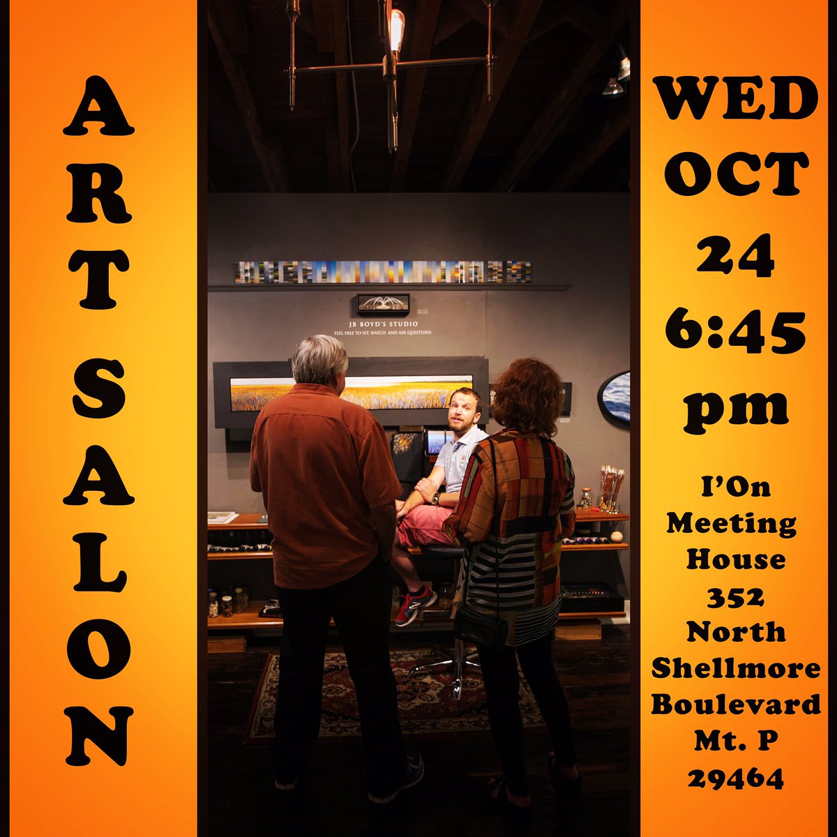 _jbboyd_'s tweet photo. If you’ve ever wondered about how I create my art, come join the art salon discussion tomorrow about the intersection of life, death and art, and where my work fits in it. Wednesday, October 24th, 6:45 pm at the Holy Cross Chapel 352 N. Shelmore Blvd. Mt. Pleasant 29464. https://t.co/cyrS3uMwXM