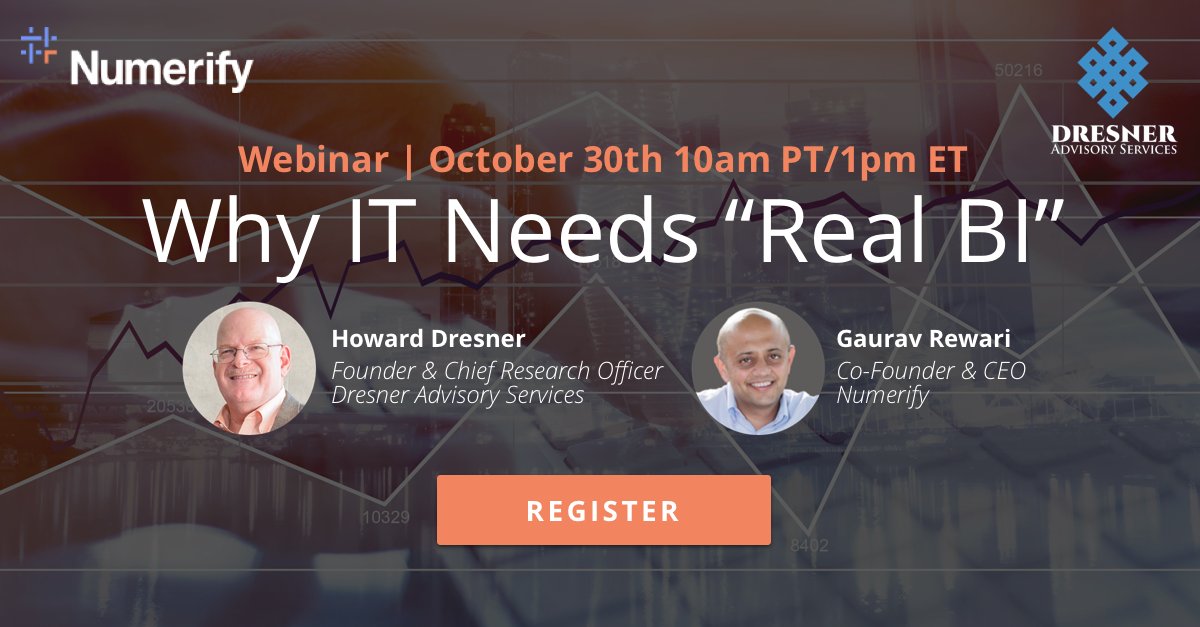 Discover from ‘father of BI’ <a href="/howarddresner/">Howard Dresner</a> &amp; Numerify CEO <a href="/GRewari/">Gaurav Rewari</a> how BI can help IT improve business alignment, adopt agile principles, &amp; accelerate innovation in our upcoming webinar on Tue Oct 30th at 10am PT/1pm ET. ww2.numerify.com/20181030-why-i…  #BI #AI #MachineLearning