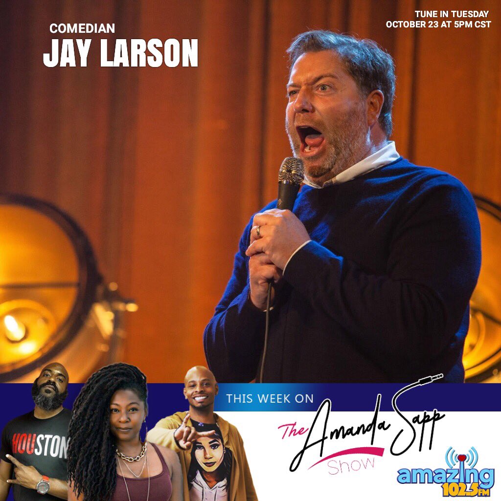 SecretGroupHTX's tweet photo. Today, #houston! JAY LARSON (Conan, Comedy Central) will be on   @theamandasappshow on @amazing1025fm at 5:30PM. Check him out Sat. 10/27 at 8PM | Doors 7PM | $20

#standupcomedy #amazing1025fm https://t.co/VyaCkBlQfk