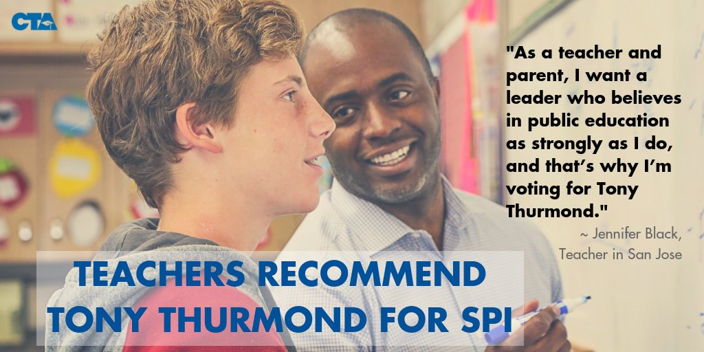 California Teachers Association (@wearecta) on Twitter photo Still trying to decide who to vote for in the race for California's next Superintendent of Public Instruction? An idea: ask an educator what they think💡 #TeamTony #VotePublicEd <a href="/TonyThurmond/">Tony Thurmond</a> #Election2018 Still trying to decide who to vote for in the race for California's next Superintendent of Public Instruction? An idea: ask an educator what they think💡 #TeamTony #VotePublicEd <a href="/TonyThurmond/">Tony Thurmond</a> #Election2018