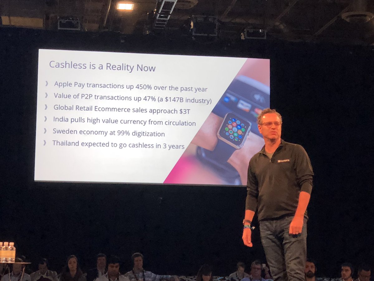 marqeta's tweet photo. Is a cashless society coming? Apple Pay transactions up 450% over the past year, says @JMGards at #Money2020 https://t.co/5H1RHFJapZ