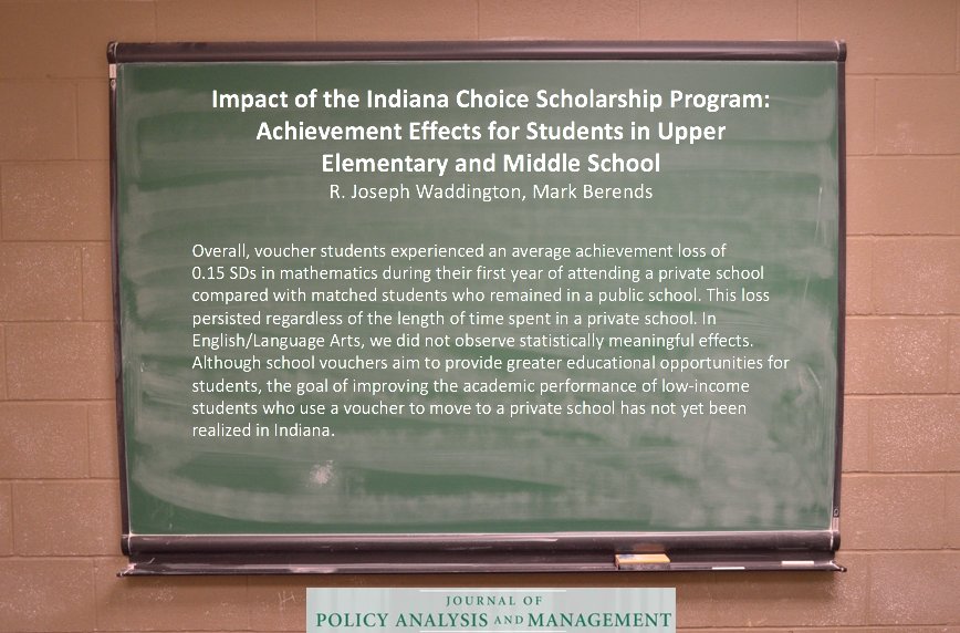 Journal of Policy Analysis and Management (@jpam_dc) on Twitter photo .<a href="/EDStatsGuy/">Joe Waddington</a> & <a href="/berendma/">Mark Berends</a> study impact of the largest voucher program in the U.S. to find that students w/ a voucher attending private schools had test scores ⬇️ See the latest in JPAM bit.ly/2AhBJi9 .<a href="/EDStatsGuy/">Joe Waddington</a> & <a href="/berendma/">Mark Berends</a> study impact of the largest voucher program in the U.S. to find that students w/ a voucher attending private schools had test scores ⬇️ See the latest in JPAM bit.ly/2AhBJi9
