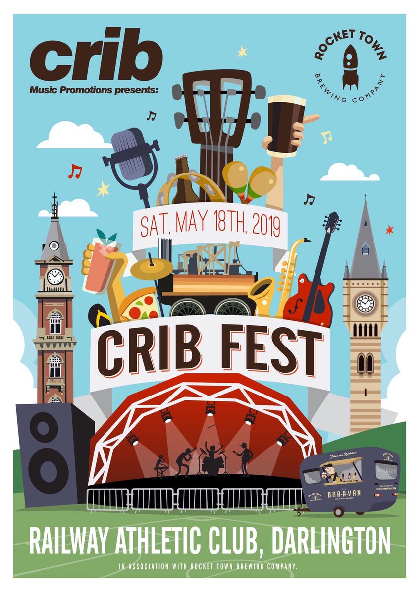 Over the moon to announce we have a music festival in Summer 2019! In association with <a href="/DarlingtonRA/">Darlington RA</a> and  <a href="/Rockettownbrew/">Rocket Town Brewing & Baravan</a>, Crib is bringing an outdoor 1 day festival. 18/5/19 save the date @DarloBiz @WhatsOnDarlo