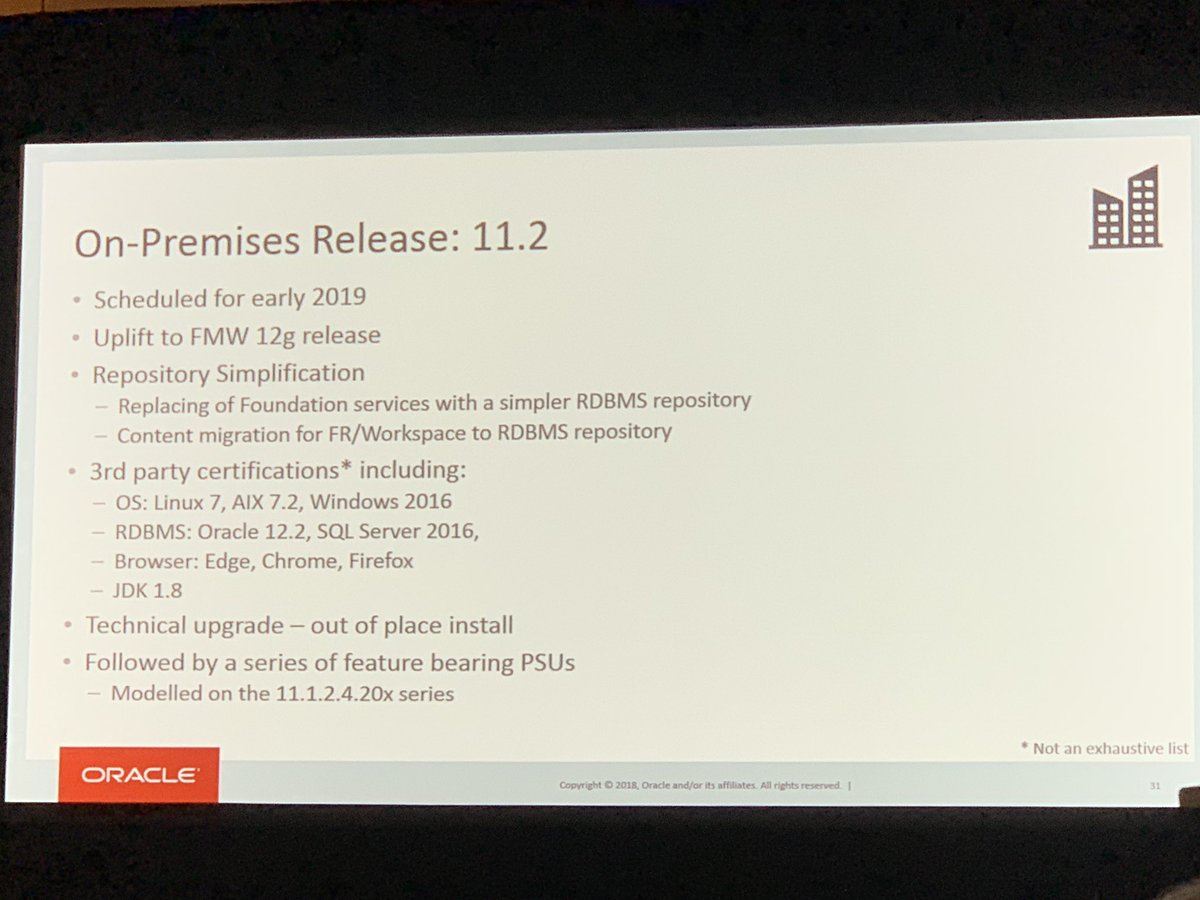 nbroudoux's tweet photo. Nouvelle version On-Premise : 11.2 #OOW2018 https://t.co/nTE3e0tsar