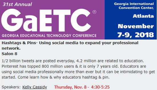 KSUSITI's tweet photo. Check out the #GaETC18 session on hashtags and pins by one of our doc students, Kelly Cassidy! @jklcassidy @GaETConf @KSUBCOE https://t.co/Y2fLscDwXS
