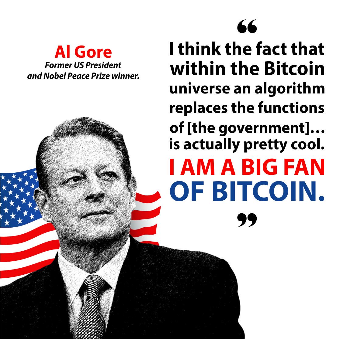 "I think the fact that within the Bitcoin universe an algorithm replaces the functions of [the government] … is actually pretty cool. I am a big fan of Bitcoin.” - Al Gore

#quoteoftheday #bitcoin #crypto #currency #cointrust
