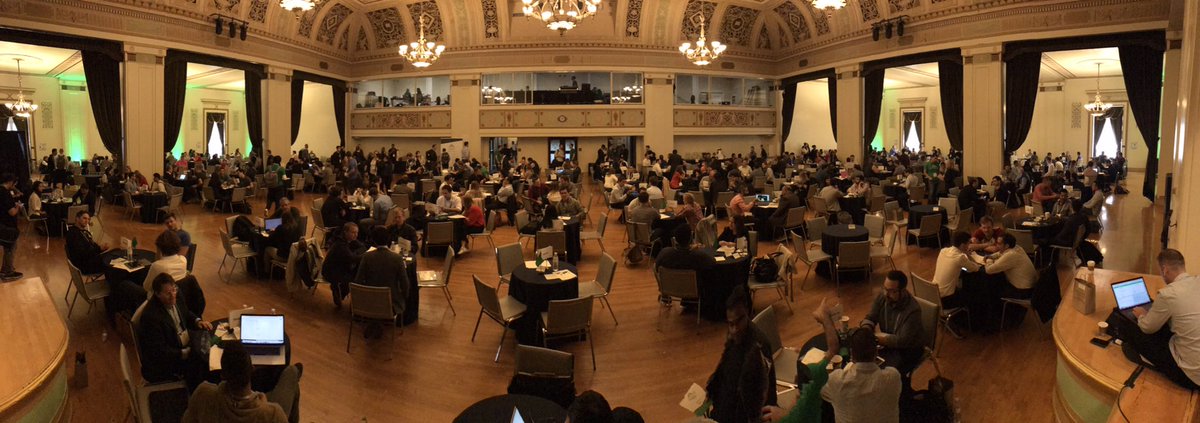 ryankuder's tweet photo. It’s #bizdevday at #FounderCon. Every one of those tables is a @techstars startup meeting with a potential customer or partner. It goes all day from 9am-5pm like this. And this is just one of the rooms. https://t.co/3JZk2LM7gm
