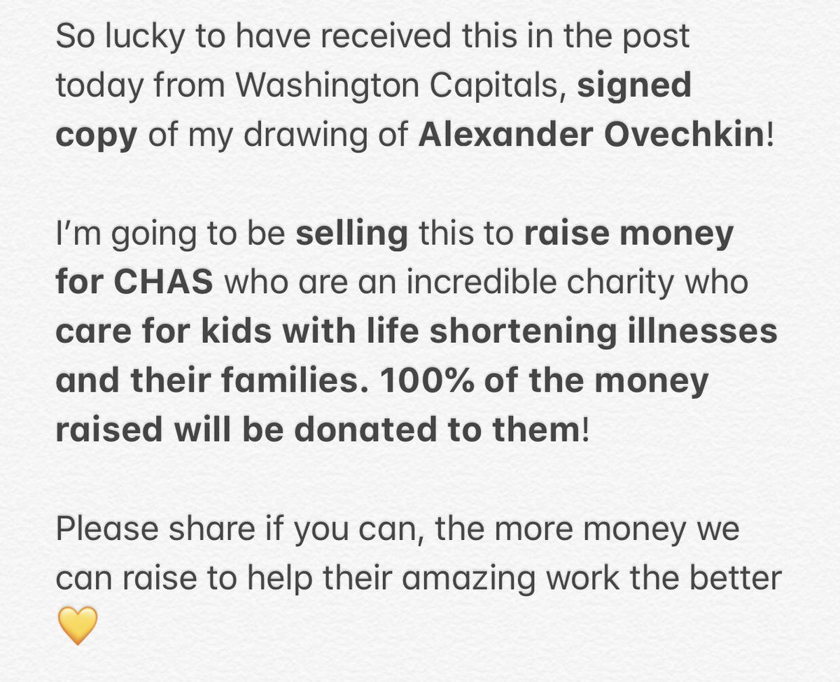 I’m selling this print of my <a href="/Capitals/">Washington Capitals</a> Stanley Cup drawing signed by <a href="/ovi8/">Alex Ovechkin</a>!

100% of the funds raised will be donated to <a href="/supportCHAS/">Children's Hospices Across Scotland</a> who are an amazing charity helping kids with life shortening illnesses.

Any RTs would be hugely appreciated 💛
#ALLCAPS 

rover.ebay.com/rover/0/0/0?mp…
