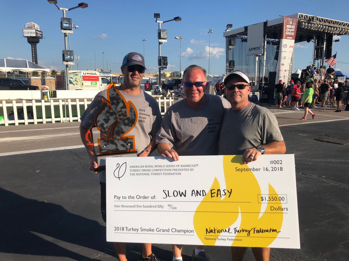 AmericanBBQSys's tweet photo. Congratulations to TEAM Slow and Easy, as they SMOKED the competition at the 2018 American Royal Association !!! Team members included Brad "Lee" Mitchell, Doug Greene Jr., Scott " The Ghostman" Dunnum, EisMan and Mike Graham. #americanroyal2018
#WELOVETURKEY https://t.co/9H9ZLSi2UE