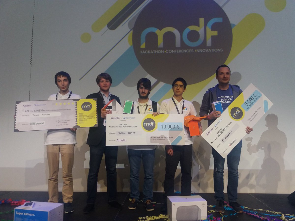 MasterDevFrance's tweet image. Tous les gagnants du MDF 2018 ! 🎉🎉🎉🎉
 #MDF18 #AMETIX #DOCAPOST !