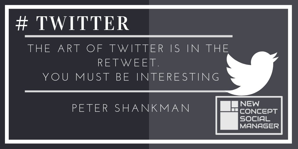 The art of Twitter is Retweet. YOU MUST BE INTERESTING !!!
➡➡➡➡➡➡ https://bit.ly/2J9N6vB ➡➡➡➡➡➡ #newconceptsocialmanager #NCSM #influencer #socialmedia #socialmediainfluencer #twitterquotes #Twitter #TwitterWorld #TwitterChat #SocialMediaManagement #twitterblades