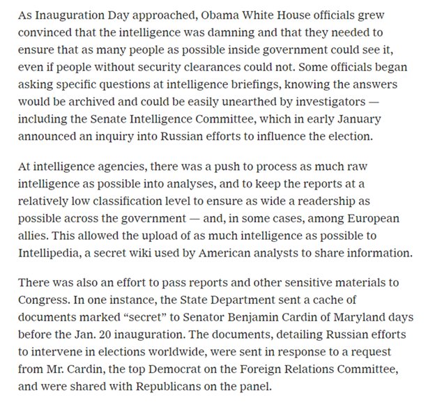 53) While this is going on, the   #Spygate case starts to see daylight. With the 3/1/17  @NYT story on Obama trying to ‘preserve’ the evidence on collusion by spreading it around. That’s why you have all the leaking!  https://www.nytimes.com/2017/03/0...