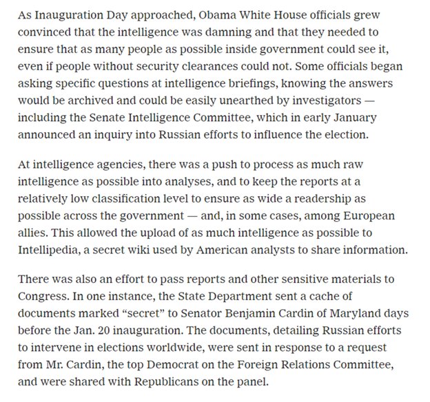 53) While this is going on, the  #Spygate case starts to see daylight. With the 3/1/17  @NYT story on Obama trying to ‘preserve’ the evidence on collusion by spreading it around. That’s why you have all the leaking!  https://www.nytimes.com/2017/03/01/us/politics/obama-trump-russia-election-hacking.html?_r=0