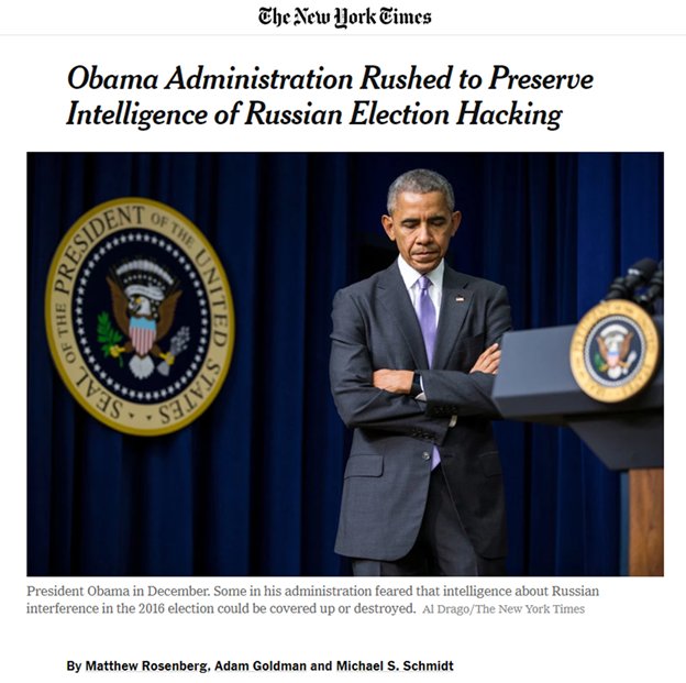 53) While this is going on, the  #Spygate case starts to see daylight. With the 3/1/17  @NYT story on Obama trying to ‘preserve’ the evidence on collusion by spreading it around. That’s why you have all the leaking!  https://www.nytimes.com/2017/03/01/us/politics/obama-trump-russia-election-hacking.html?_r=0