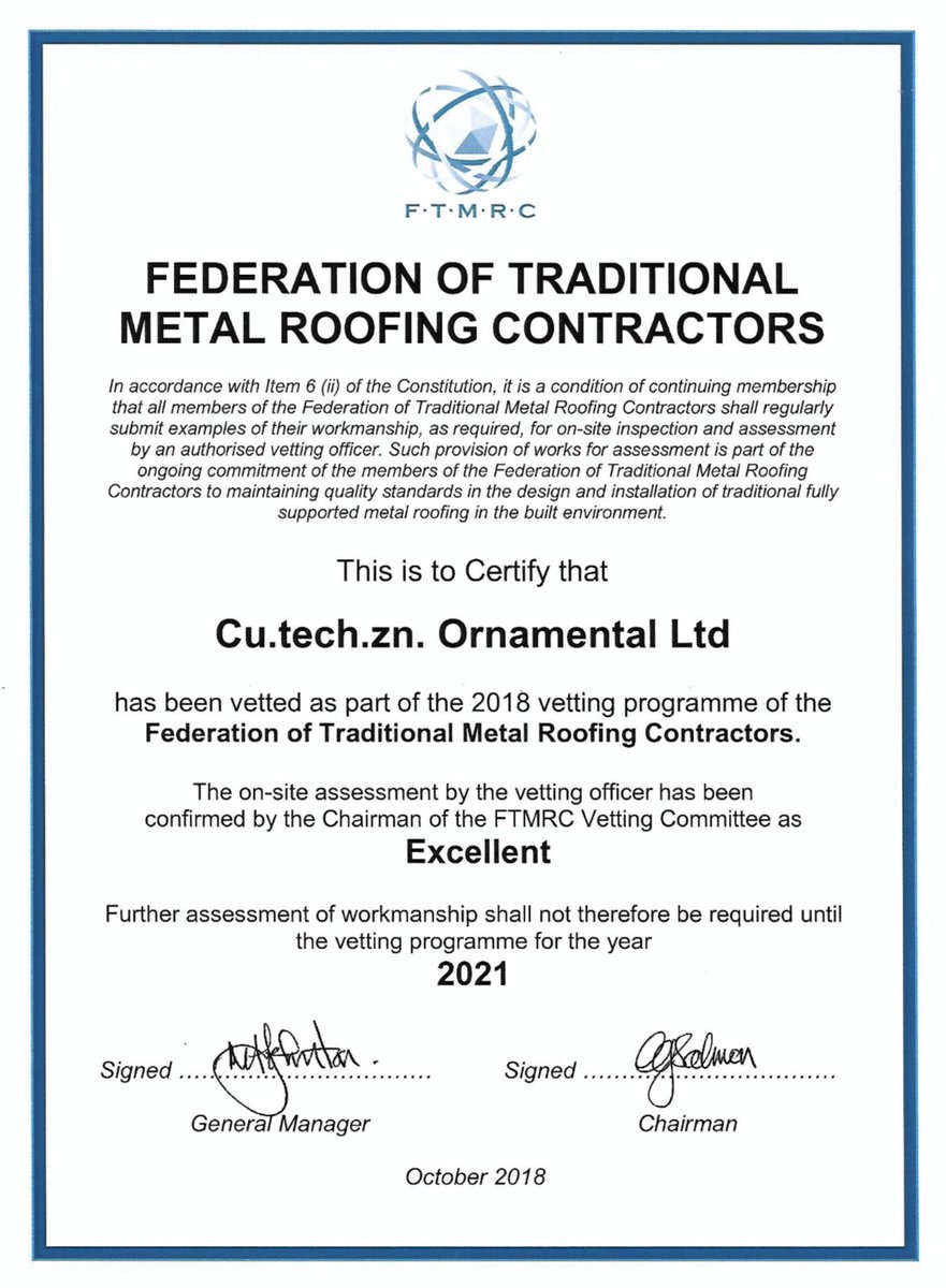 cu_tech_zn's tweet photo. Just received our #FTMRC vetting certificate #VMZINCUK for 2018 https://t.co/5CAfoXx9UO