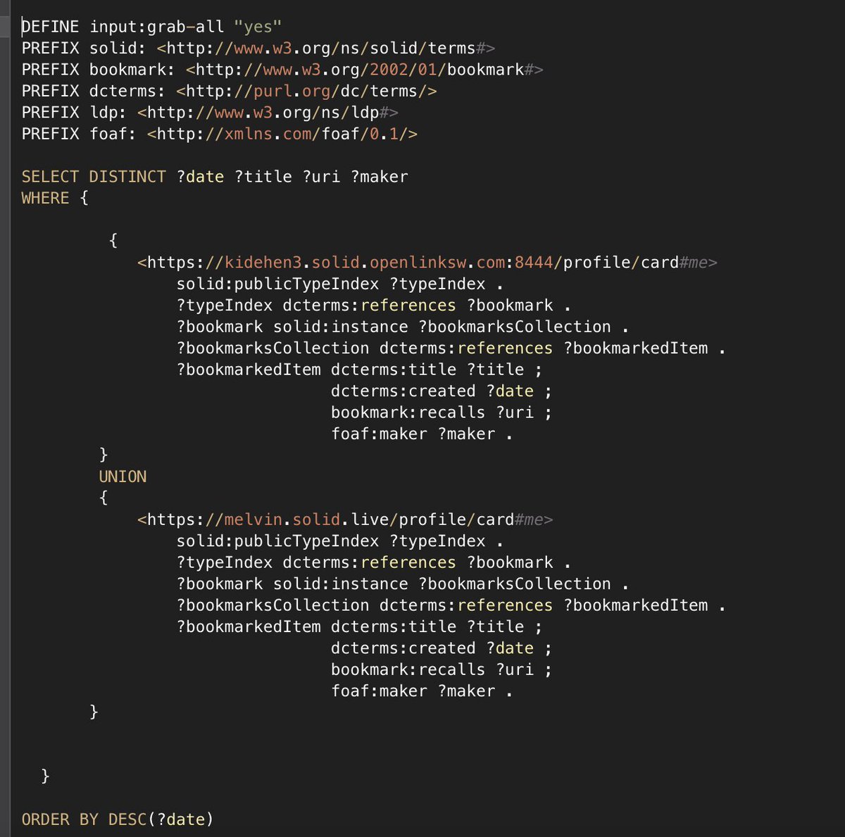 kidehen's tweet photo. Organizing #SPARQL results table for better readability:

[1] https://t.co/RIomZqcX85 -- cache invalidation (sponging) privileges for those who authenticate using a #WebID or #NetID

[2] https://t.co/WILHSYVogU -- for the public 

#LinkedData #SolidHelps #Bookmarks #SolidApp #RWW https://t.co/LvleSsQKRR
