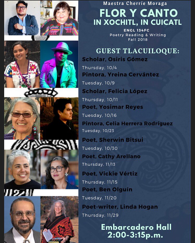 Jessica_Zisa's tweet image. Very humbled &amp;amp; honored to be a TA for this incredible course! Come join us &amp;amp; hear our amazing guest tlacuiloque! #florycanto #chicanopoetry #chicanapoetry #chicanxpoetry #chicanaart #chicanafeminism #poetry #nepantla #decolonize #decolonizethemind #intersectionality #ucsbenglish