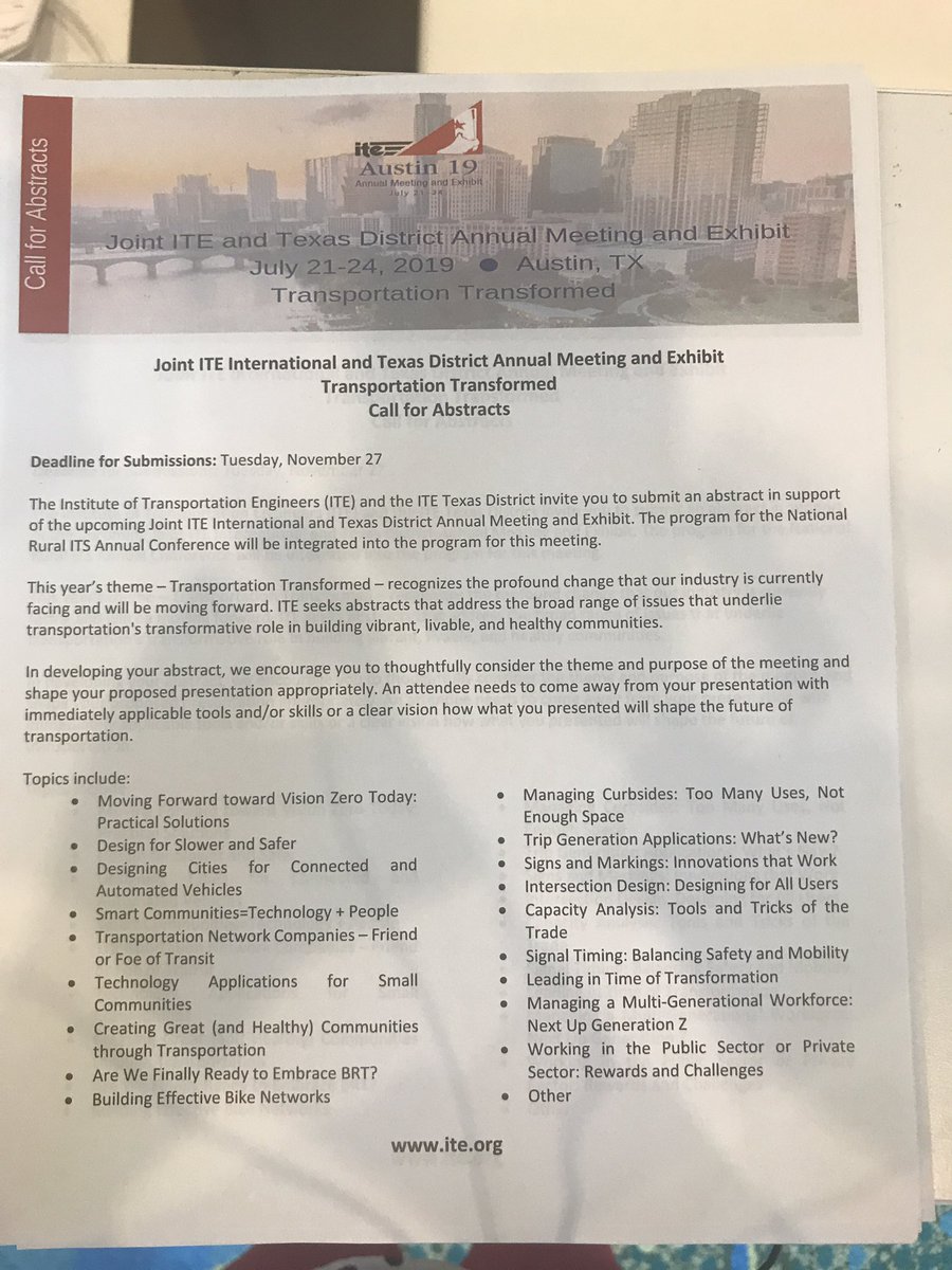 NRITS Annual Conference + Exhibit (@nritsinfo) on Twitter photo Do you have thoughts and expertise to share on the topic of #rural #intelligenttransportation? Submit an abstract for #ITEAustin2019. More info: ite.org <a href="/erensel/">Eric Rensel</a> <a href="/NOCoEOps/">NOCoE</a> <a href="/jennygrote/">Jenny Grote</a> <a href="/TranspoShawn/">Shawn Leight</a> @belmore_bruce <a href="/Randy4ITE/">Randy McCourt</a> @mpsanderson1 Do you have thoughts and expertise to share on the topic of #rural #intelligenttransportation? Submit an abstract for #ITEAustin2019. More info: ite.org <a href="/erensel/">Eric Rensel</a> <a href="/NOCoEOps/">NOCoE</a> <a href="/jennygrote/">Jenny Grote</a> <a href="/TranspoShawn/">Shawn Leight</a> @belmore_bruce <a href="/Randy4ITE/">Randy McCourt</a> @mpsanderson1