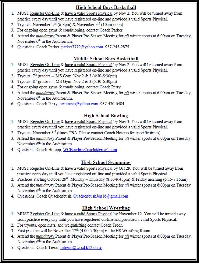 AthleticWc's tweet photo. 🏴‍☠️ HERE IS ALL OF THE TRYOUT INFORMATION FOR WINTER SPORTS 🏴‍☠️

Big takeaways from this info:
1. Get a physical
2. Get your FinalForms account completed
3. Contact the coach about ongoing workouts
4. Come ready to work hard. We want leaders. We want commitment. https://t.co/VoDsnetvB1
