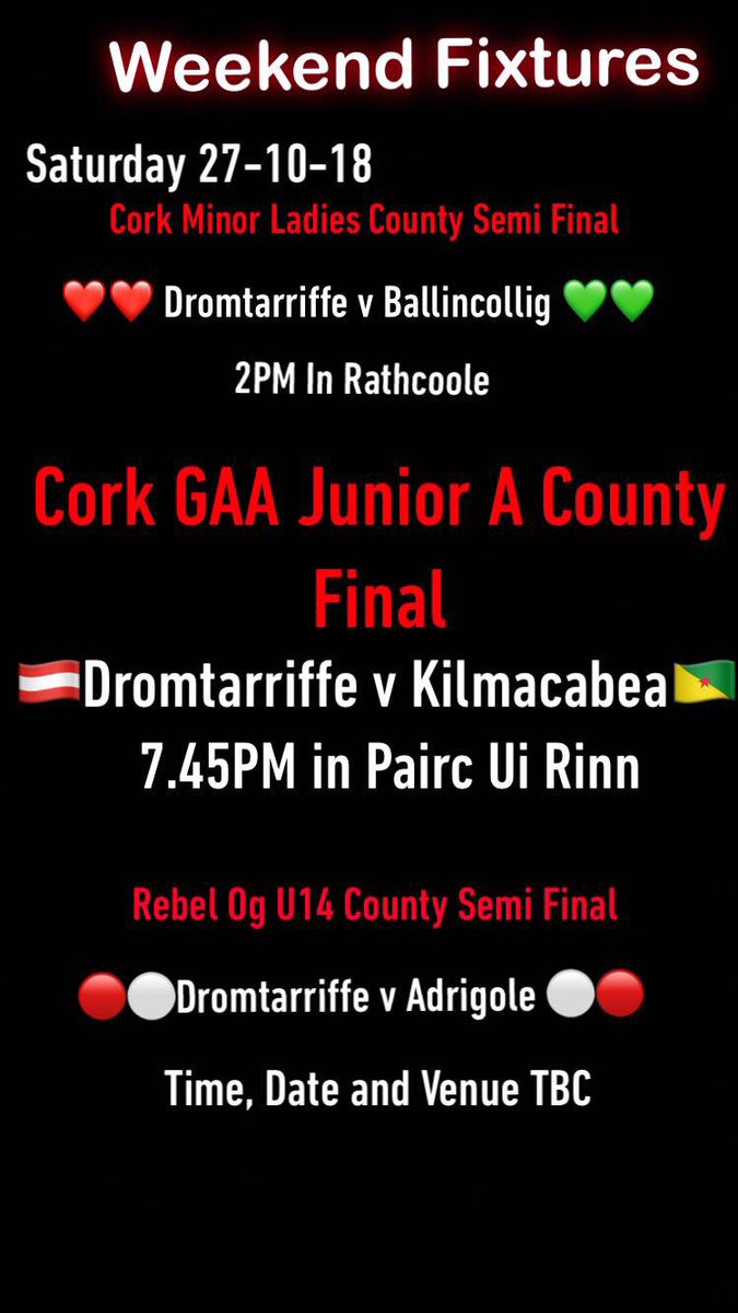 DromtariffeLGFA's tweet photo. Each and every team deserves your support this weekend. Please try and give them your support 

#historicweekend #clubisfamily #hondrom 

@CorkLGFA @DromtarriffeGAA @BcolligLGFA @NorthCorkLF https://t.co/HRHSmZNj1C