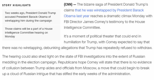 71) Democrats who now know about the Page FISA try & preempt Comey’s testimony by focusing on Trump’s wiretapping tweets. They focus on defining his tweet as saying there were hard wiretaps inserted into Trump Tower. Pretending a FISA wasn't wiretapping!  https://www.cnn.com/2017/03/19/politics/house-intelligence-committee-hearing-russia-wiretapping/