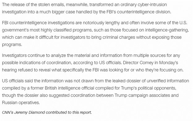 78) Someone in the Comey briefings fights back by leaking stories alleging contacts between Trump Campaign & Russia. Contacts that have since been disproved or shown to involve Western intelligence agents pretending to be Russians.  @GeorgePapa19  https://www.cnn.com/2017/03/22/politics/us-officials-info-suggests-trump-associates-may-have-coordinated-with-russians/index.html