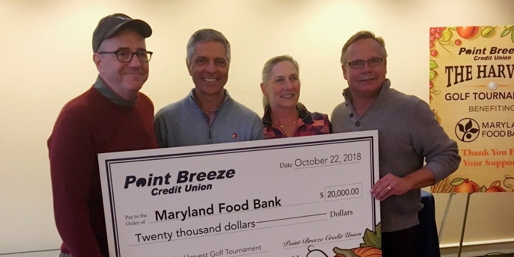MDFoodBank's tweet photo. What's better than a golf tournament with great people? One that raises 60,000 meals for food-insecure communities in Maryland. Thanks to Point Breeze Credit Union, and everyone who attended, for making this day such a success! #FightHungerMD https://t.co/4CsxLcAQu9