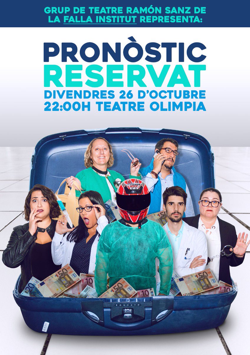 FallaInstitut's tweet photo. El nostre grup de teatre, un any més, participarà en el concurs de  teatre Salvador Soler i Soler. Pronòstic Reservat és l'obra que  representaran aquest any. Les entrades les podeu comprar a Óptica  Benjamin o en el Treate Olimpia. Preu 3€.T'esperem divendres dia 26 a les 22:00 https://t.co/JOV3QJqsHo