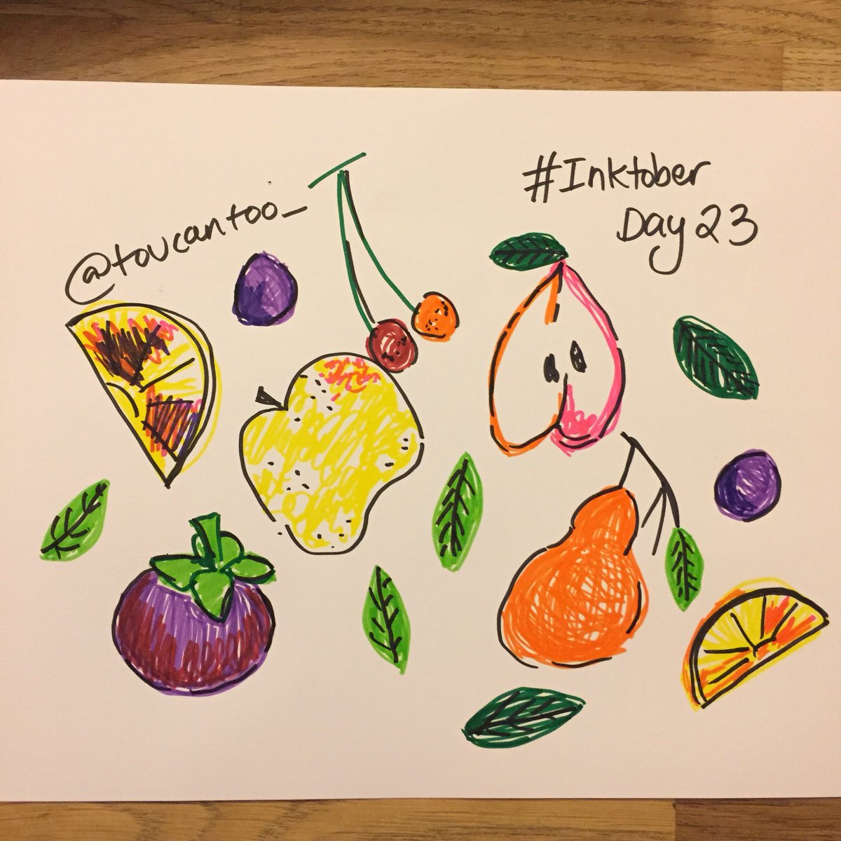 toucantoo_'s tweet photo. Fruity day #inktober #inktober2018 #inktoberday23
🍇 
My fruity top, scarf &amp; earrings 
🍉 
#fruitology @flavoursense @scigallerylon with #turnerhandel &amp; @boroughmarket @Tedsveg1 
🍹 
3rd in @thecastlen1 quince quiz
🍐 
Winning a bottle of crushed grapes
🍷 
#toucantoo love fruit https://t.co/ia4FIPs7su