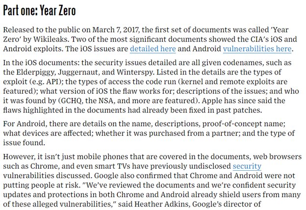 104)The leaks revealed that secure messaging apps were vulnerable to hacking, just like I am sure Senator Warner knew before he conducted his conversations with Waldman!