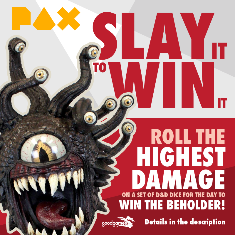 GoodGamesAus's tweet photo. At our Specialist RPG booth at PAX Australia, we have 3 life-size Beholders to give away! Make a purchase, roll a set of polyhedrals, get the highest total of the day and BAM! You make a friend!
@wizkidsgames #dnd #PAXAUS #SlayToWin https://t.co/AK0J8t8Fpy