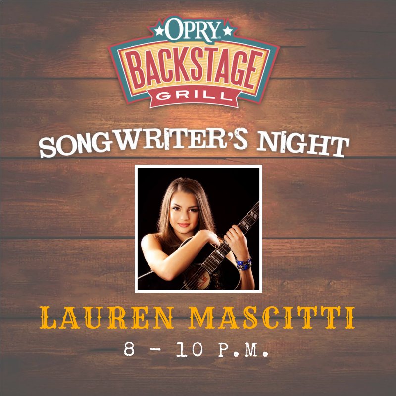 Opry Backstage Grill (@oprygrill) on Twitter photo Tomorrow is Wednesday, and y'all know what that means. Songwriter's Night! <a href="/brassfieldmusic/">BRASSFIELD</a> is bringing in nurse-turned-songwriter Lauren Mascitti. Show starts at 8, or catch it #LIVE on Facebook at 9.
#yumyall #nashville #musiccity #livemusic #liveentertainment Tomorrow is Wednesday, and y'all know what that means. Songwriter's Night! <a href="/brassfieldmusic/">BRASSFIELD</a> is bringing in nurse-turned-songwriter Lauren Mascitti. Show starts at 8, or catch it #LIVE on Facebook at 9.
#yumyall #nashville #musiccity #livemusic #liveentertainment