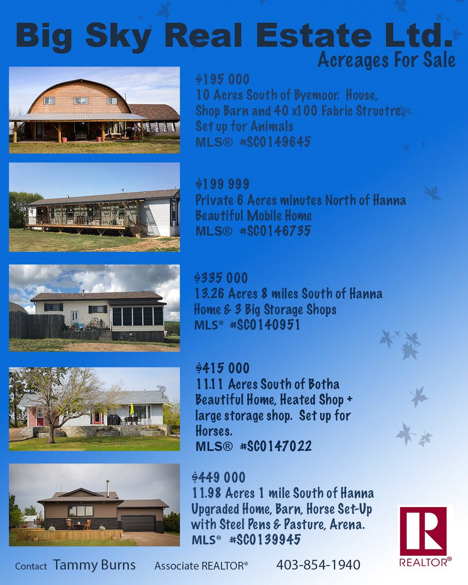 We have several Acreages For Sale. Some Fantastic  Horse Ready Properties. Located between Stettler and Hanna.